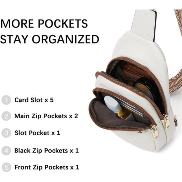 Small Sling Bag for Women Leather Crossbody BagsFanny Pack Chest Bag for Travel - Picture 4 of 7